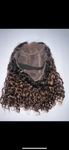 :16” curly light brown/ black roots lace closure wig with bangs